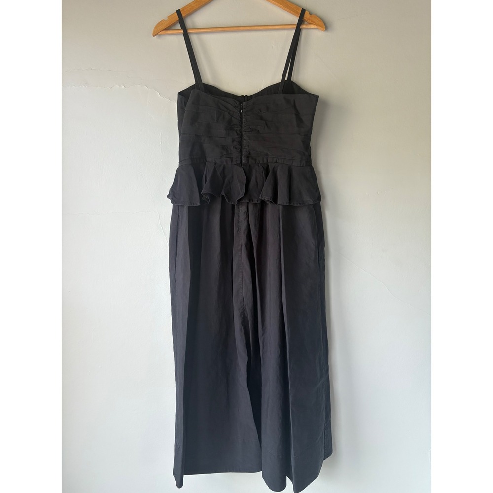 Ulla Johnson Anastasia Black Cotton Linen Ruched Peplum Midi Dress Size 6 - Picture 4 of 7